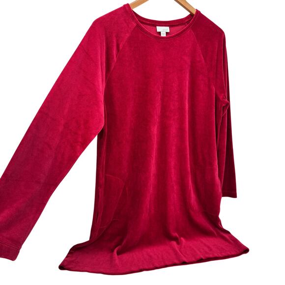 J Jill Velvet Dress Womens Large Red Pure Jill Pullover Tunic + Pockets Comfy - Picture 4 of 9